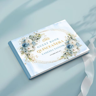 Boho Dusty Blue Gold Floral Eucalyptus Guest Book