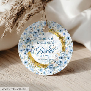 Boho Dusty Blue Gold Wild Flowers Bridal Shower Favour Tags