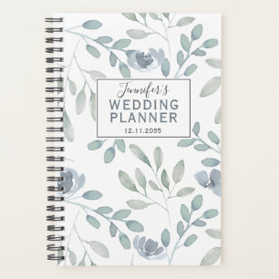 Boho Dusty Blue & Green Pattern Wedding Planner