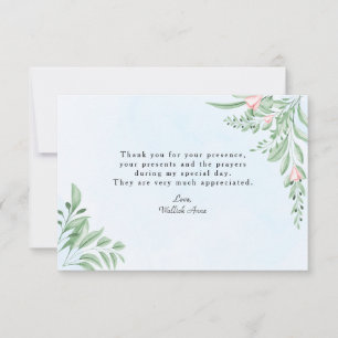 Boho Dusty Blue Greenery Baptism Photo Thank You Card