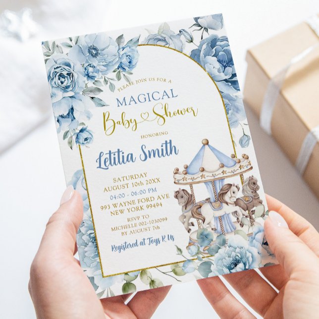 Boho Dusty Blue Magical Carousel Baby Shower Invitation (Creator Uploaded)