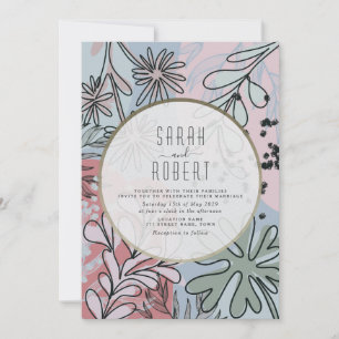 Boho Dusty Blue Pink Floral Wedding Invitation