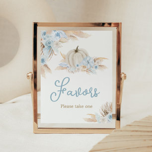 Boho Dusty Blue Pumpkin Baby Shower Favours Poster
