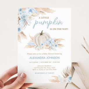 Boho Dusty Blue Pumpkin Baby Shower Invitation