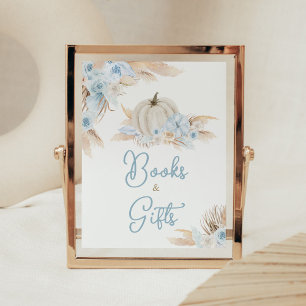 Boho Dusty Blue Pumpkin Books and Gifts Poster