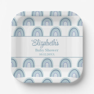 Boho Dusty Blue Rainbow Baby Shower Paper Plate