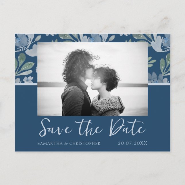 Boho Dusty Blue & Teal Save the Date Wedding Postcard (Front)