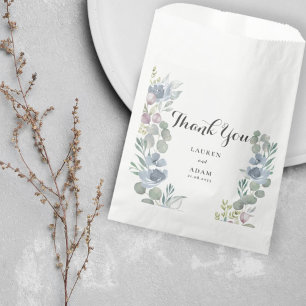 Boho Dusty Blue Watercolor Floral Wedding Favour Bag