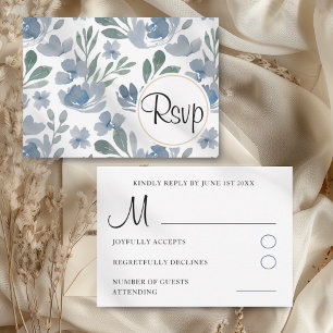 Boho Dusty Blue Watercolor Floral Wedding RSVP Card