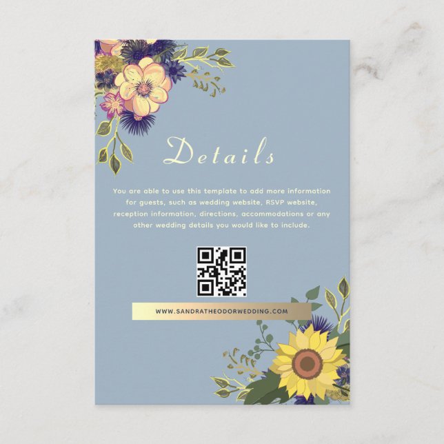 Boho Dusty Blue Wedding Details QR Code Enclosure Card (Front)