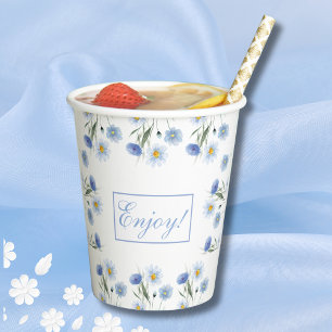 Boho Dusty Blue Wildflower Bridal Shower Paper Cups