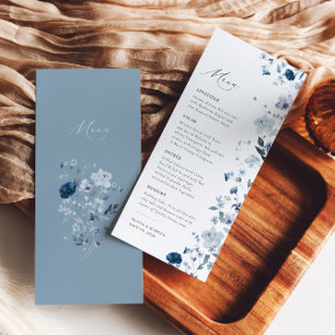 Boho Dusty Blue Wildflower Elegant Wedding Menu