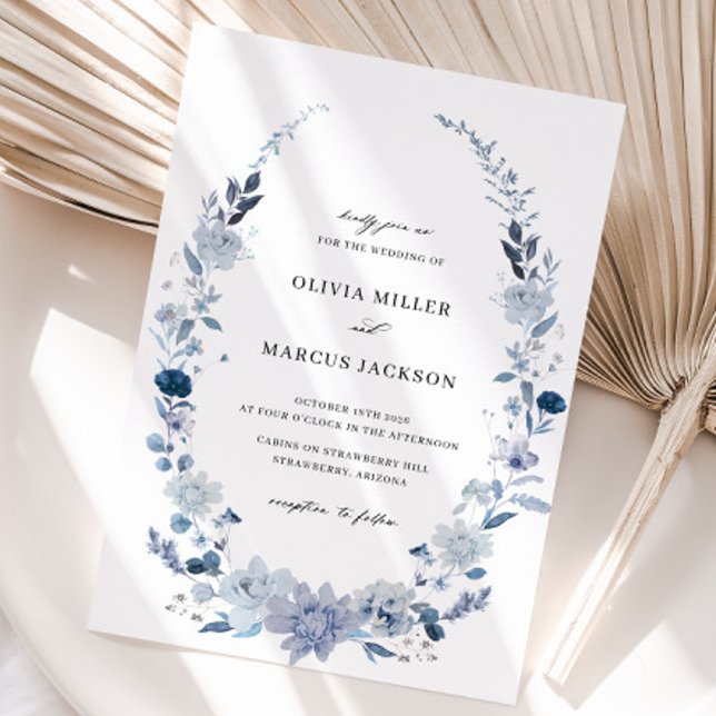 Boho Dusty Blue Wildflower Wedding Invitation (Invitation Front)