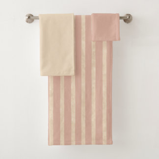 Boho Dusty Blush Pink and Cream Stripes Bath Towel Set