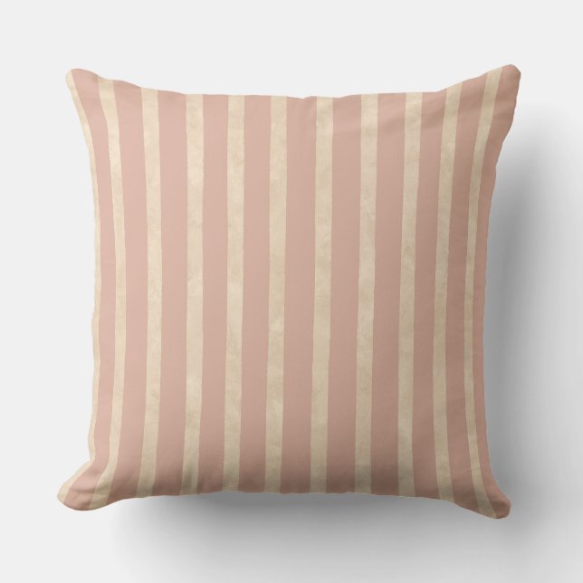 Boho Dusty Blush Pink and Cream Stripes Cushion (Front)