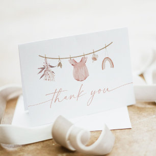 Boho Dusty Blush Pink Baby Girl Clothesline Thank You Card