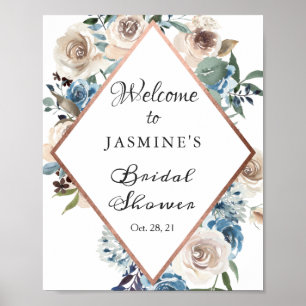 Boho Dusty Floral Rose Gold Bridal Shower Sign