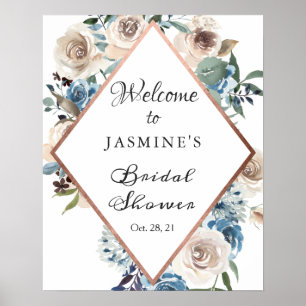 Boho Dusty Floral Rose Gold Bridal Shower Sign