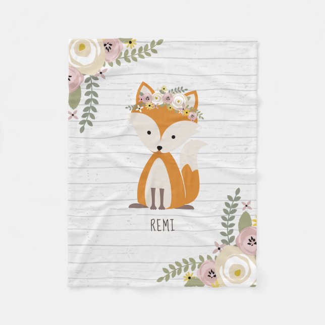 Boho Dusty Fox Grey Wood Personalised Fleece Blanket (Front)