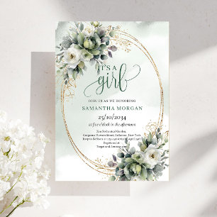 Boho Dusty Green Eucalyptus Design It’s A Girl Invitation