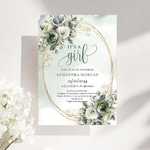 Boho Dusty Green Eucalyptus It’s A Girl Invitation