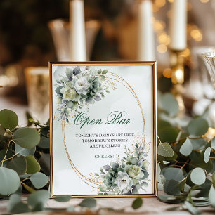 Boho Dusty Green Eucalyptus Open Bar Tabletop Sign