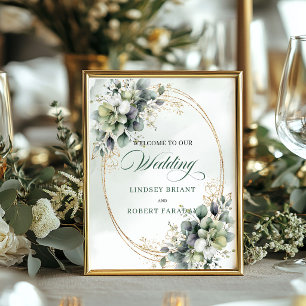 Boho Dusty Green Eucalyptus Tabletop Wedding Welco Poster