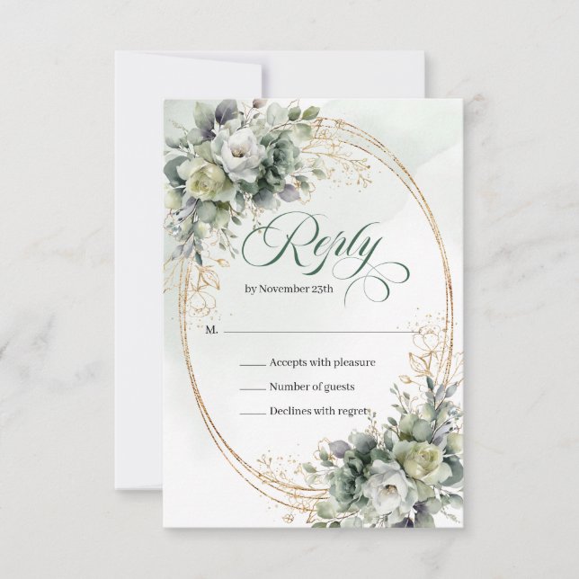 Boho Dusty Green Eucalyptus Wedding RSVP Card (Front)