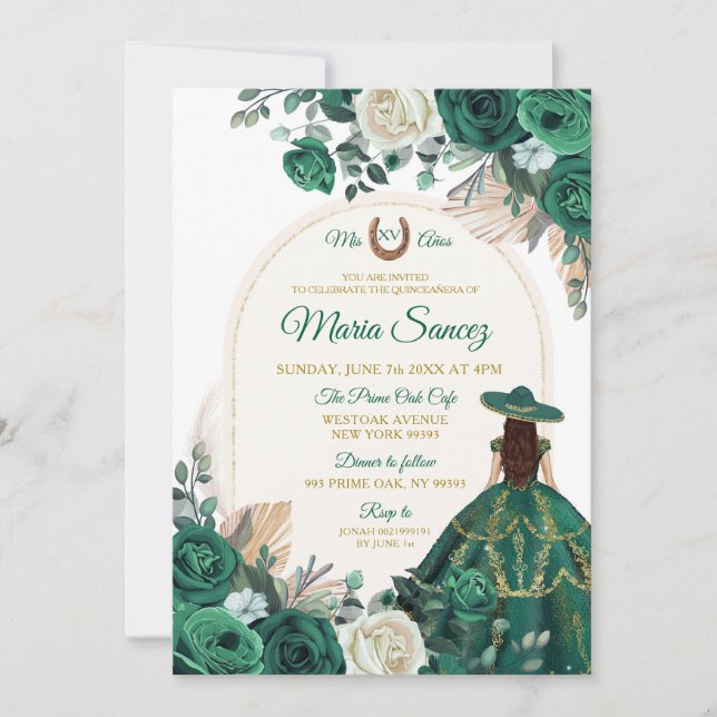 Boho Dusty Green Floral Mexican Girl Quinceañera I Invitation (Front)