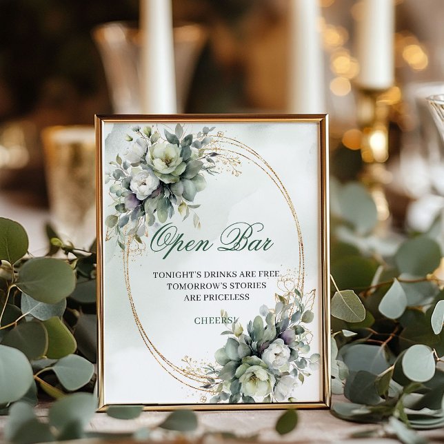 Boho Dusty Green Open Bar Tabletop Wedding Sign (Boho Dusty Green Open Bar Tabletop Wedding Sign)