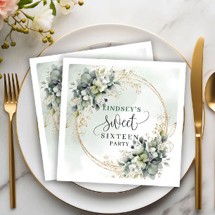Boho Dusty Green Sweet Sixteen Eucalyptus Party Na Napkin