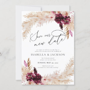 Boho Dusty Pink and Burgundy Save Our New Date Invitation