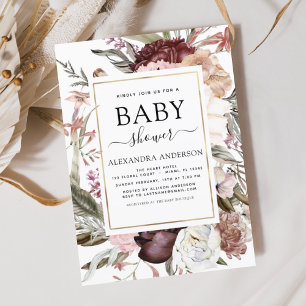 Boho Dusty Pink Burgundy Baby Shower Invitation