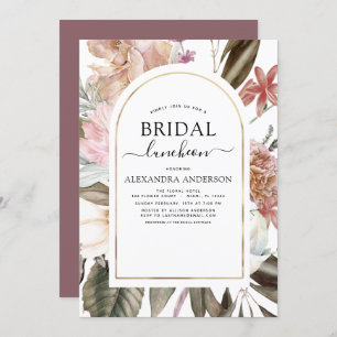 Boho Dusty Pink Burgundy Bridal Shower Luncheon In Invitation
