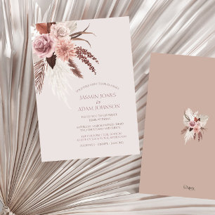 Boho Dusty Pink Dried Flowers Pampas Grass Wedding Invitation