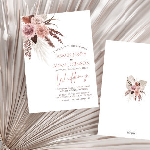 Boho Dusty Pink Dried Flowers Pampas Grass Wedding Invitation