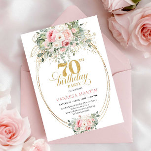 Boho Dusty Pink Floral 70th Birthday Invitation