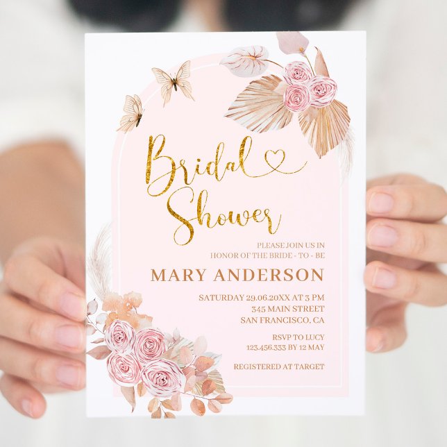Boho Dusty Pink Floral Bridal Shower  Invitation (Creator Uploaded)
