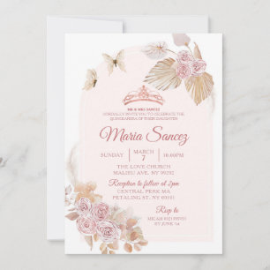 Boho Dusty Pink Floral Mexican Quinceañera Invitation
