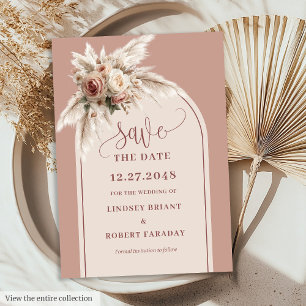 Boho Dusty Pink Floral Pampas Grass Save the Date Invitation