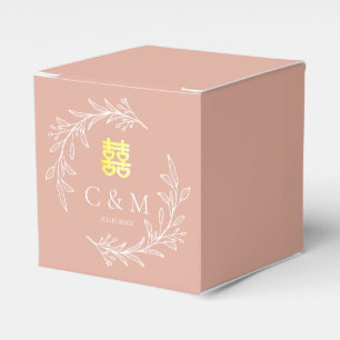 Boho dusty pink leaf wreath modern Chinese wedding Favour Box
