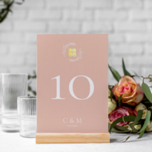Boho dusty pink leaf wreath modern Chinese wedding Table Number