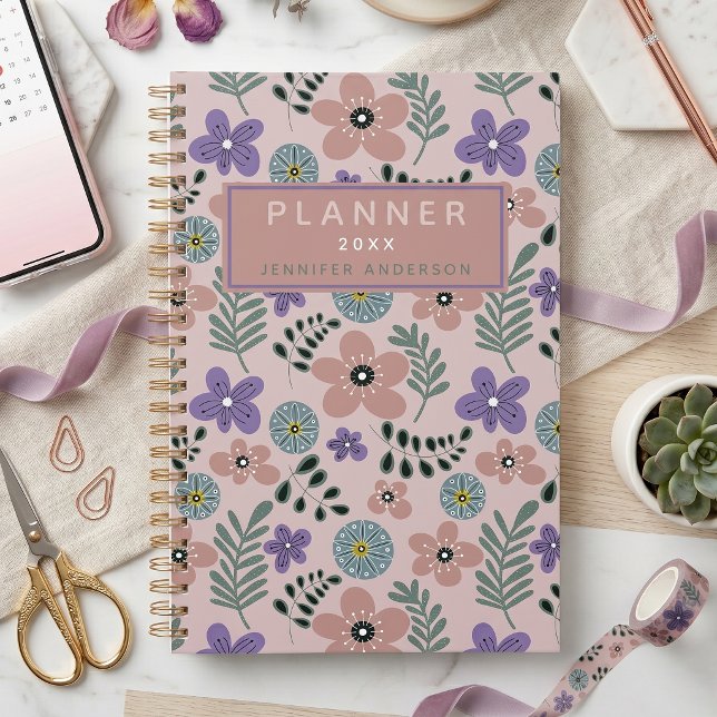 Boho Dusty Pink Purple Floral Botanical Pattern Planner (Creator Uploaded)