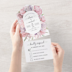 Boho Dusty Pink Purple Wedding RSVP All In One Invitation