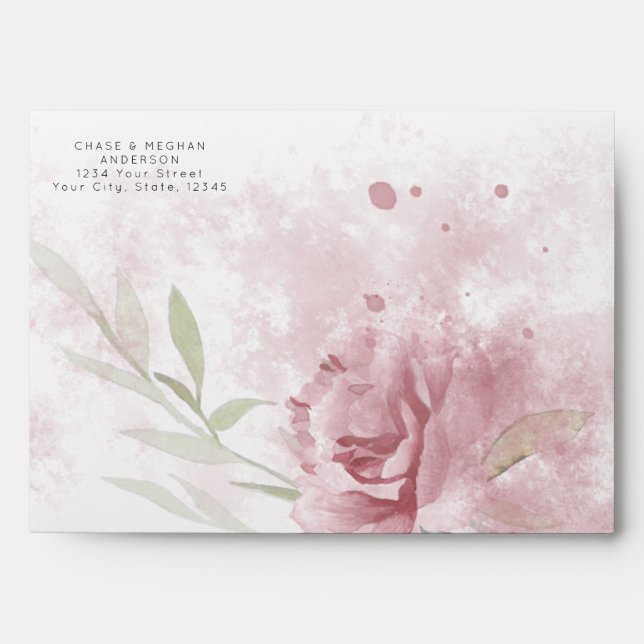 Boho Dusty Pink Watercolor Rose Envelope (Front)