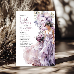 Boho dusty purple floral greenery bridal shower invitation