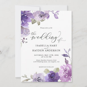 Boho Dusty Purple Mauve Lilac Floral Wedding Invitation