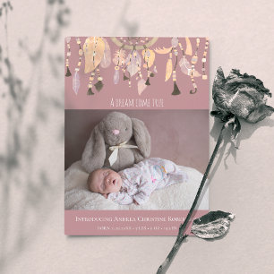 Boho Dusty Rose Dream Catcher Photo Birth Announce Announcement