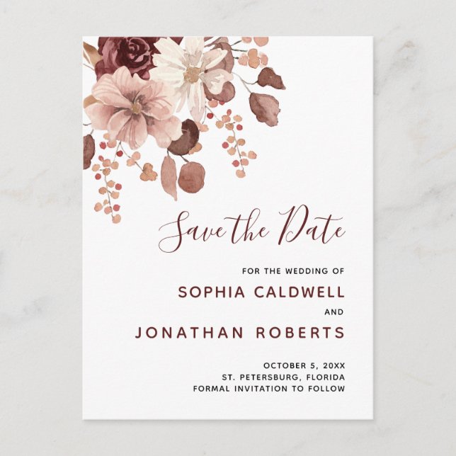  Boho Dusty Rose Eucalyptus Floral Save the Date Announcement Postcard (Front)