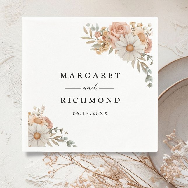 Boho Dusty Rose Floral Wedding Napkin (Creator Uploaded)